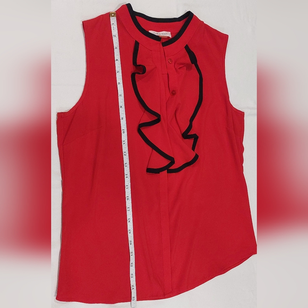 Calvin Klein Red Ruffled Blouse with Black Accents - Picture 5 of 6